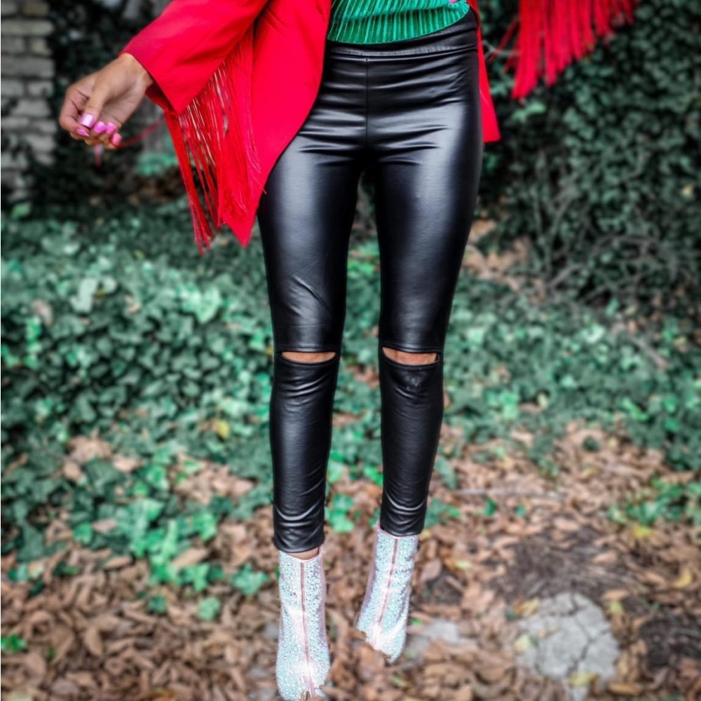 Take Me on the Town Faux Leather Black Legging Lg